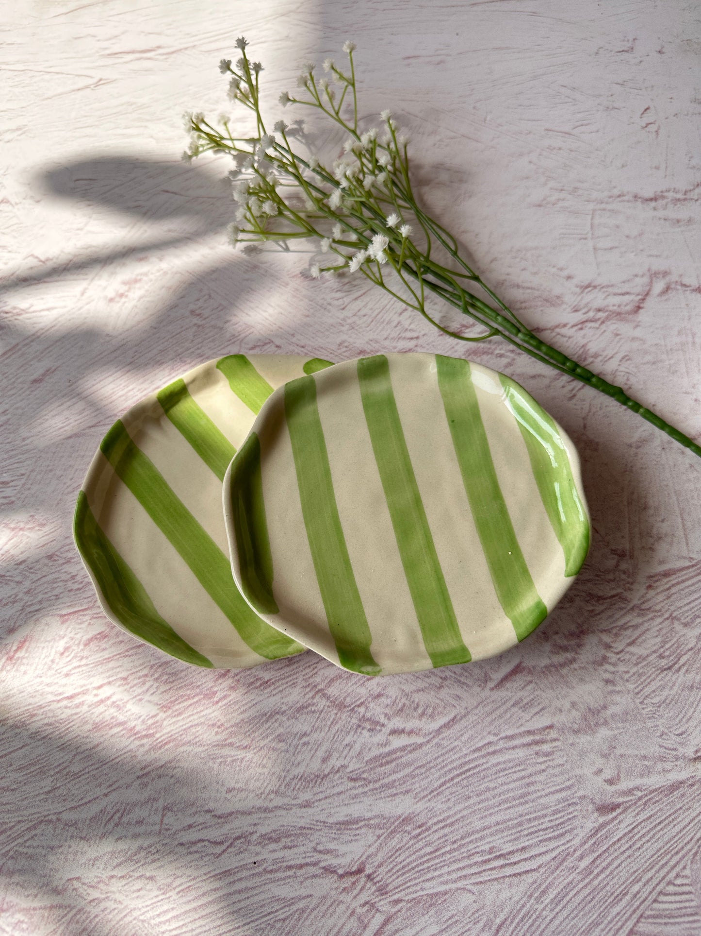 Ceramic Green stripe plate, 6.3x6.3 Inches (Set of 6)