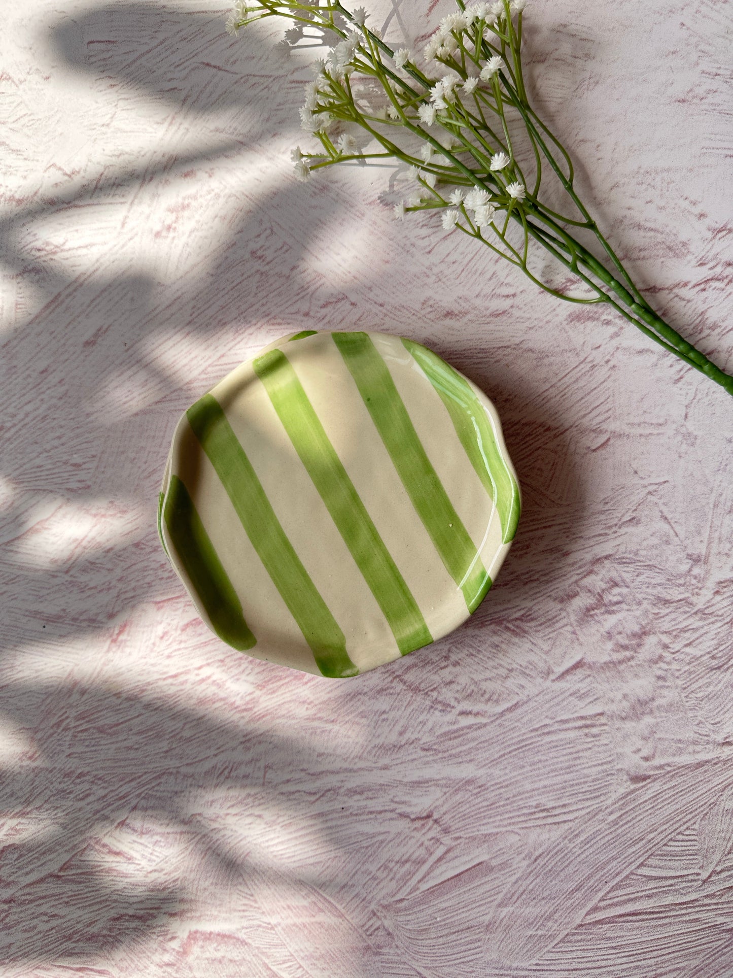 Ceramic Green stripe plate, 6.3x6.3 Inches (Set of 6)