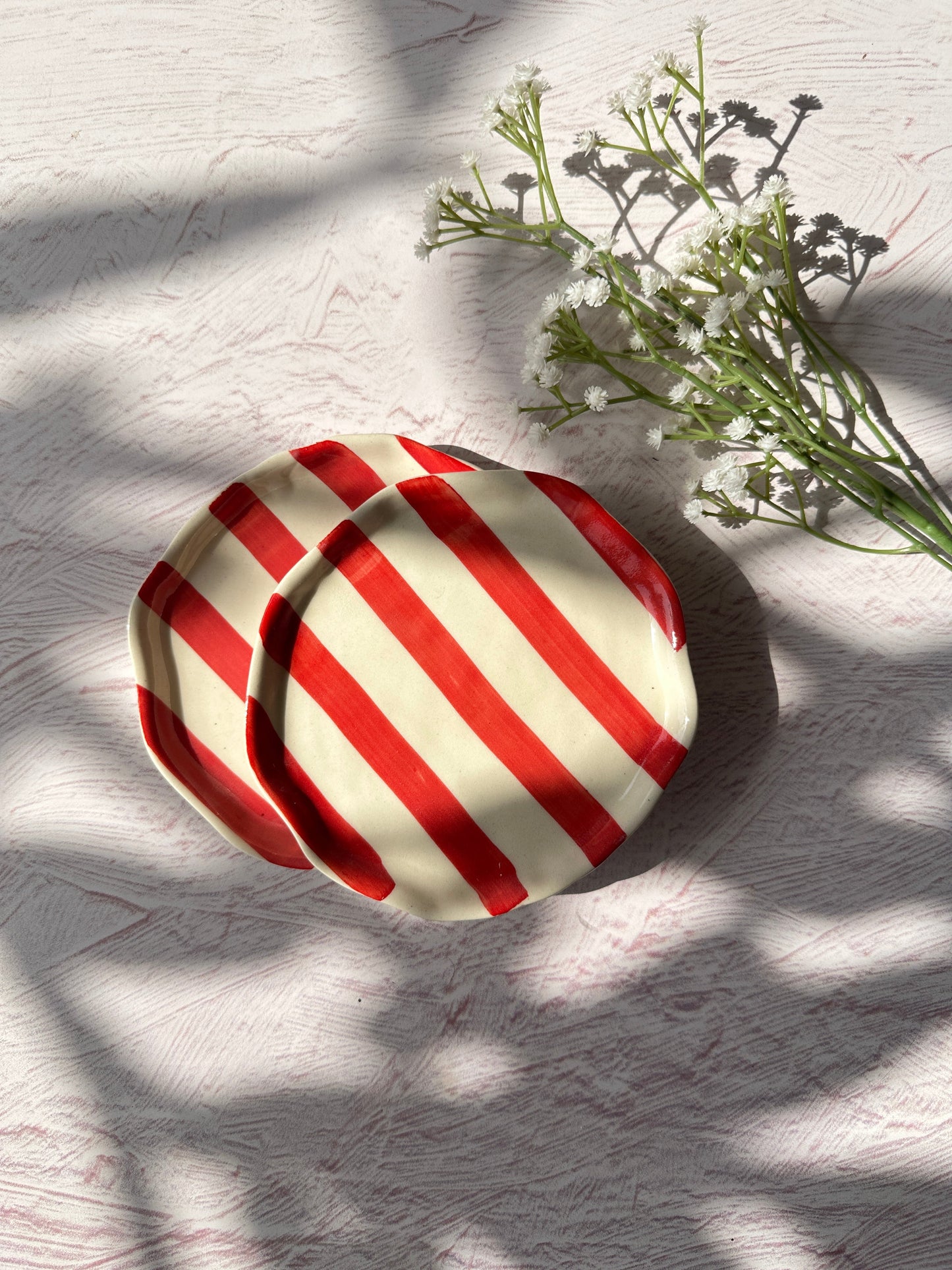 Ceramic Red stripe plate, 6.3x6.3 Inches (Set of 6)