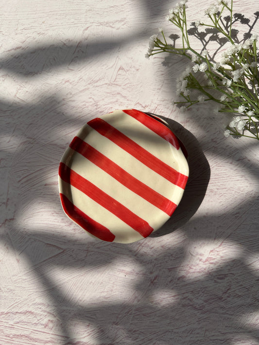 Ceramic Red stripe plate, 6.3x6.3 Inches (Set of 4)