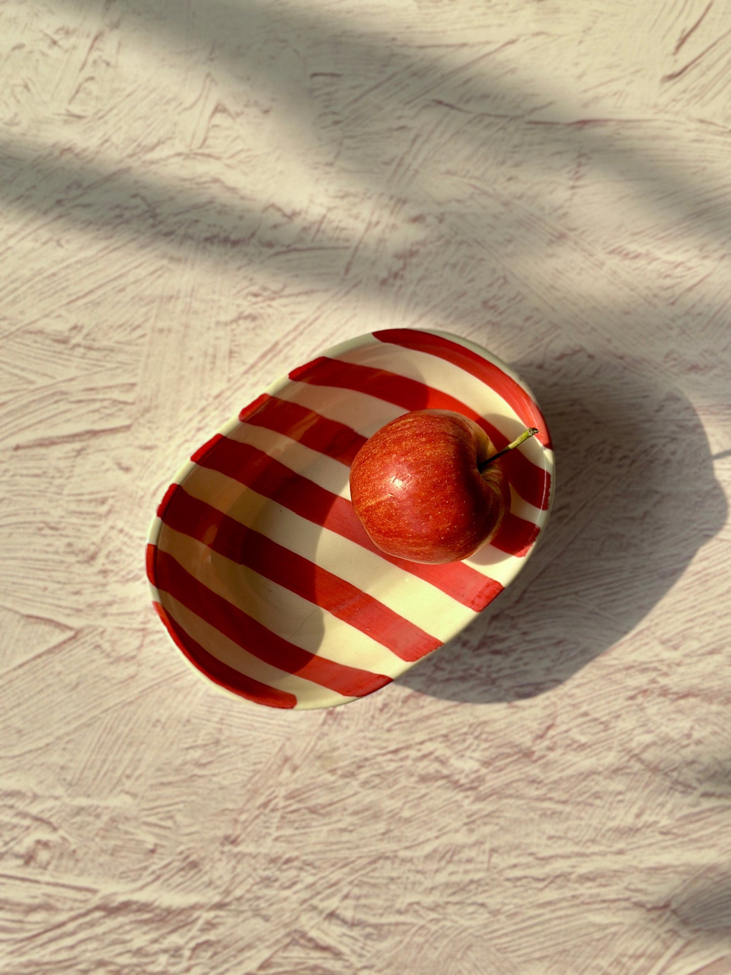 Ceramic stripe Bowl, Red 7x5x2 Inches (Set of 4)