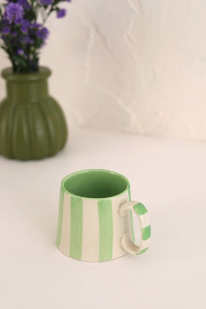 Ceramic Green Stripe  Coffee cup- 220ml (SET OF 4)
