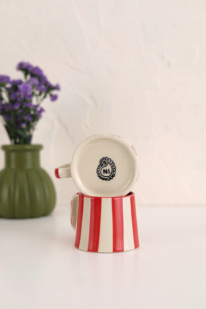 Ceramic Red Stripe  Coffee cup- 220ml (SET OF 4)