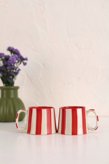 Ceramic Red Stripe  Coffee cup- 220ml (SET OF 4)