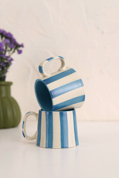 Ceramic Blue Stripe  Coffee cup- 220ml (SET OF 6)