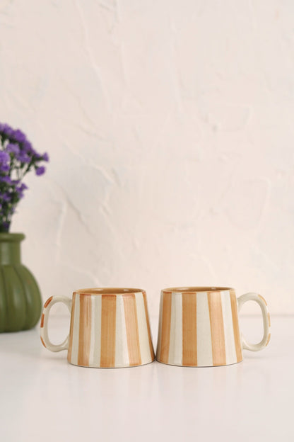 Ceramic Brown Stripe  Coffee cup- 220ml (SET OF 6)