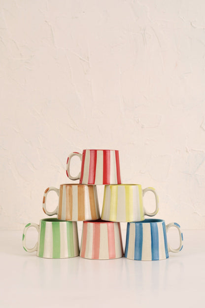 Ceramic Green Stripe  Coffee cup- 220ml (SET OF 4)