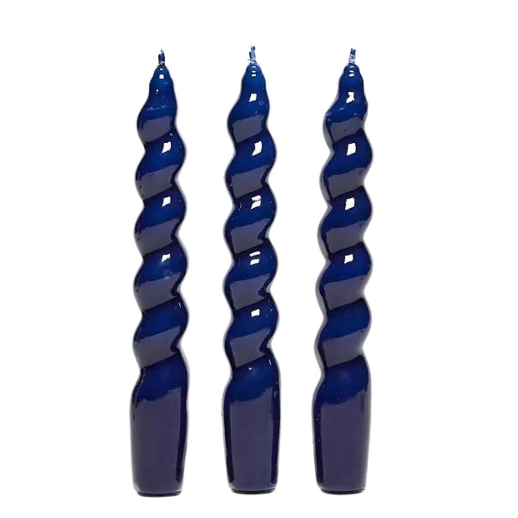 SPIRAL TAPER CANDLES, BLUE (SET OF 3)