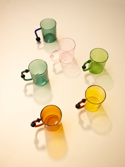 Colored Handblown Drinkware Mug, Amber - 2.7X3.5 Inch (Set of 4)