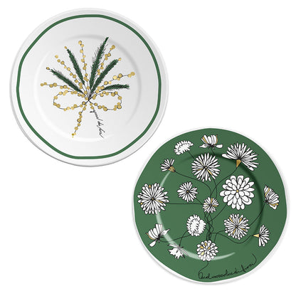 Bouquet Green Dessert Plates Set of 2