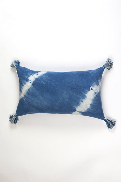 Indigo Diagonal Shibori Tassel Lumbar Pillow 12" x 20"