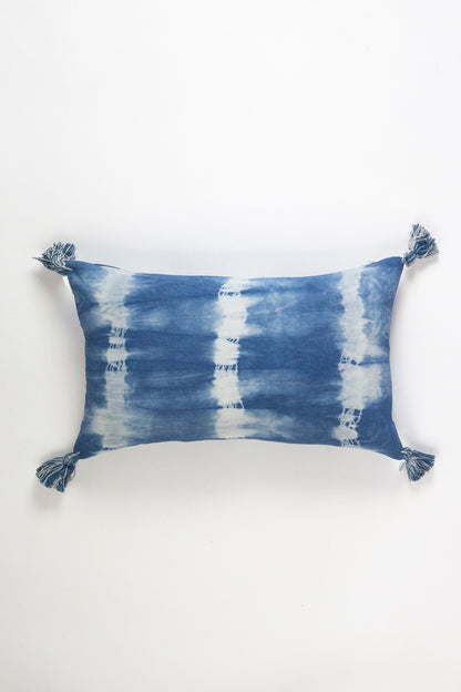 Indigo Striped Shibori Tassel Pillows
