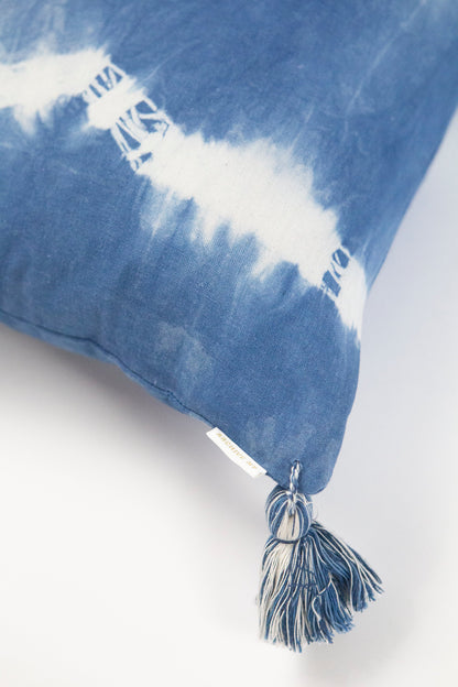 Indigo Striped Shibori Tassel Pillows