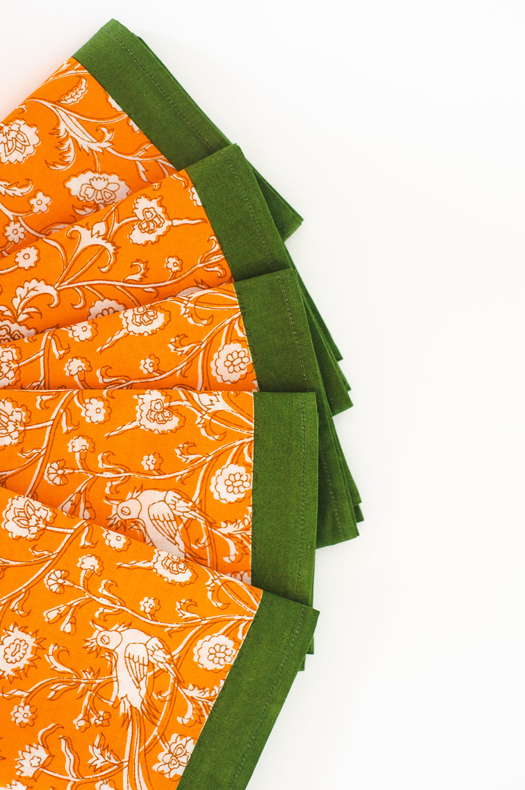 Birds of a Feather Orange Blockprint Napkins, Set of 4