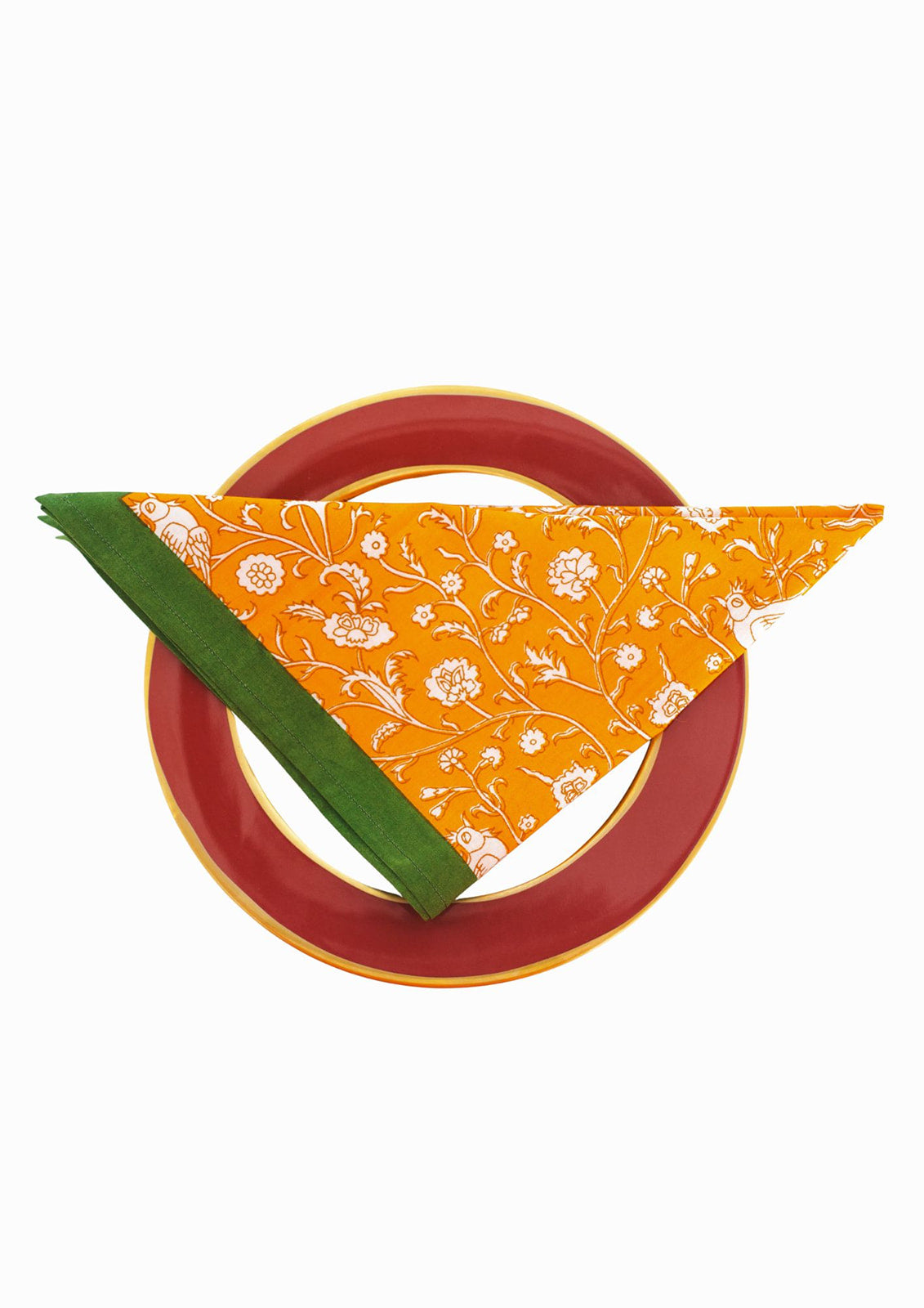 Birds of a Feather Orange Blockprint Napkins, Set of 4