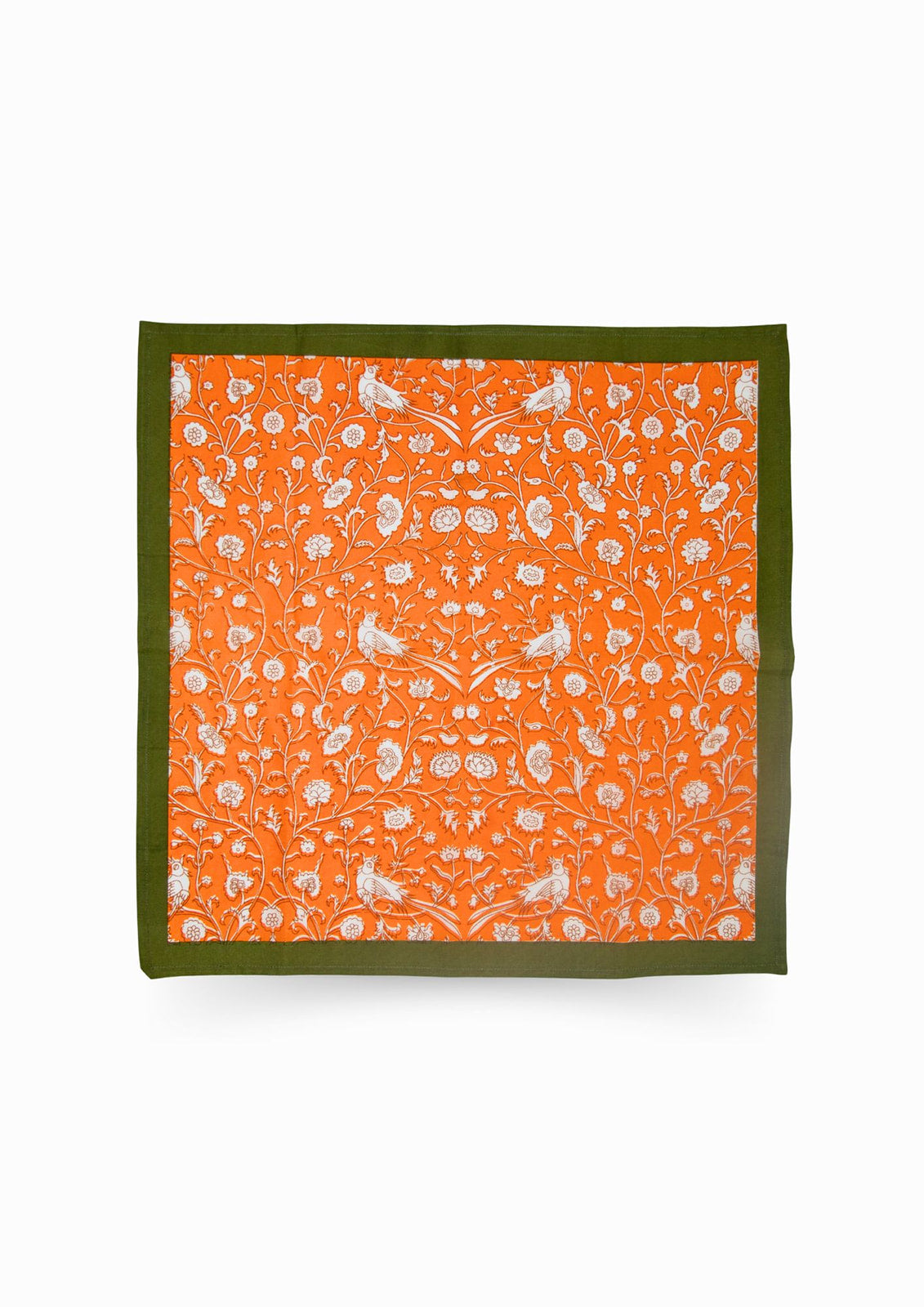 Birds of a Feather Orange Blockprint Napkins, Set of 4