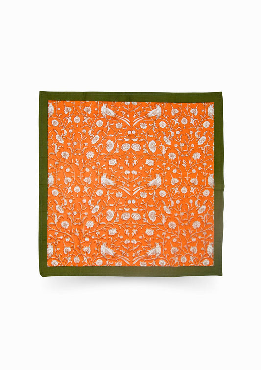 Birds of a Feather Orange Blockprint Napkins, Set of 4