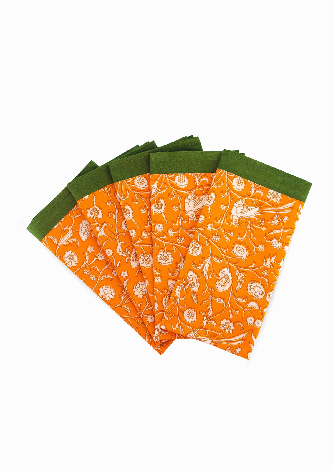 Birds of a Feather Orange Blockprint Napkins, Set of 4
