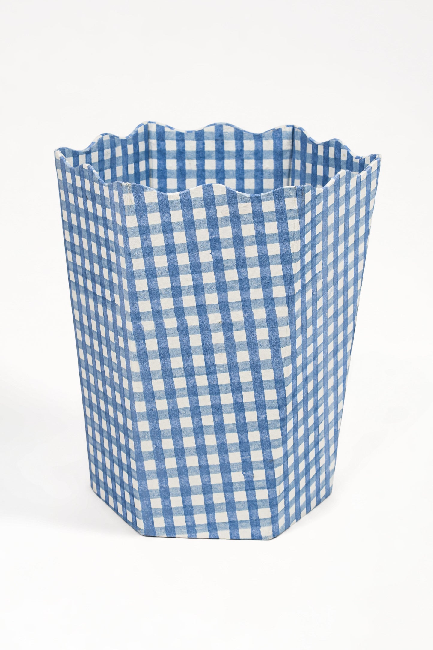 Blockprint Waste Bin / Storage Bin in Blue Gingham