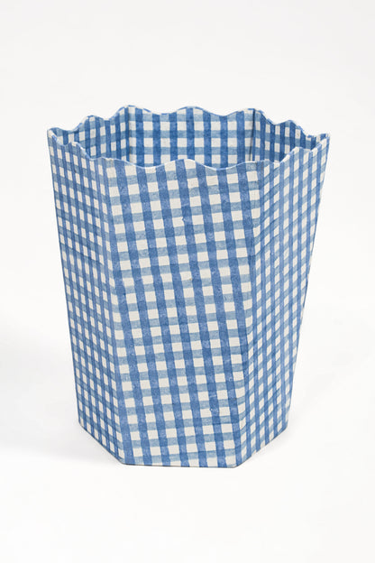 Blockprint Waste Bin / Storage Bin in Blue Gingham