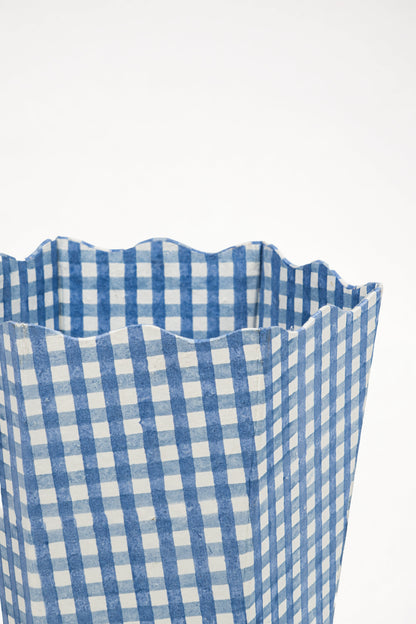 Blockprint Waste Bin / Storage Bin in Blue Gingham