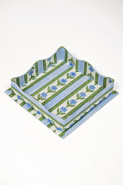 Nesting Scalloped Cottage Garden Blockprint Trays