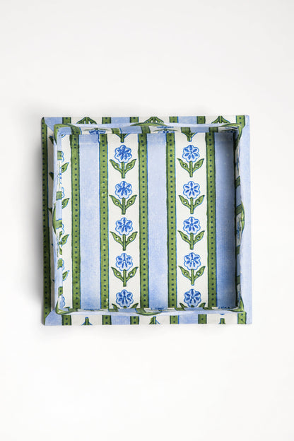 Nesting Scalloped Cottage Garden Blockprint Trays