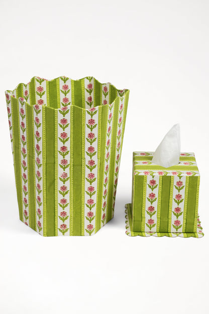 Cottage Garden Blockprint Scallop Tissue Box Cover in Green