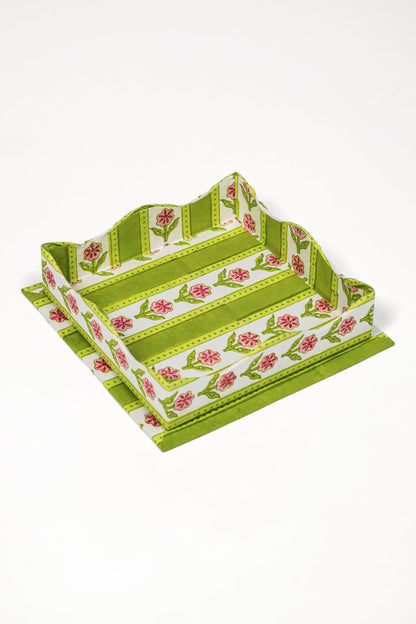 Nesting Scalloped Cottage Garden Blockprint Trays