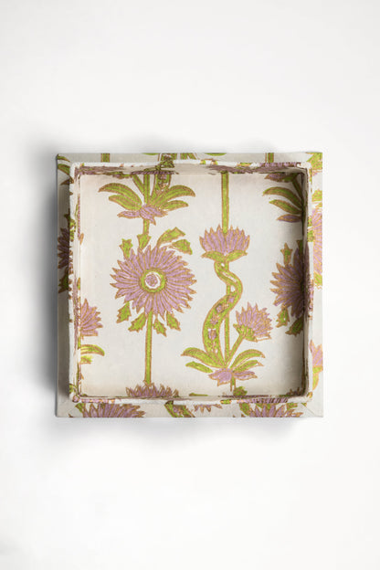 Nesting Scalloped Floral Vines Blockprint Trays in Lilac Purple
