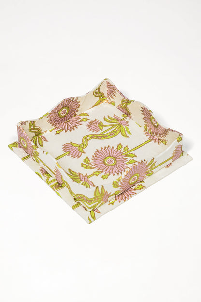 Nesting Scalloped Floral Vines Blockprint Trays in Lilac Purple