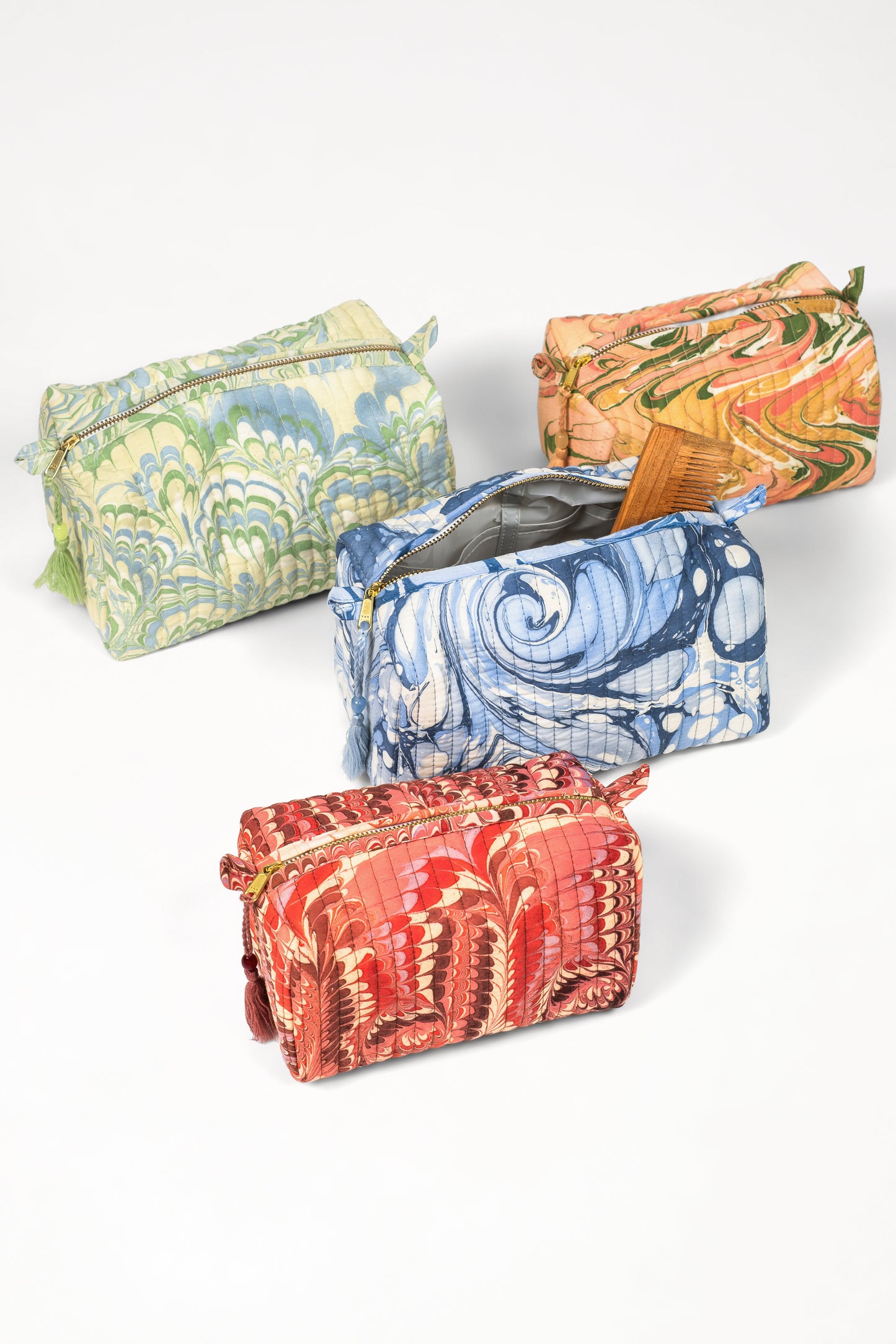 Ocean Wave Hand-Marbled Cosmetic Bag