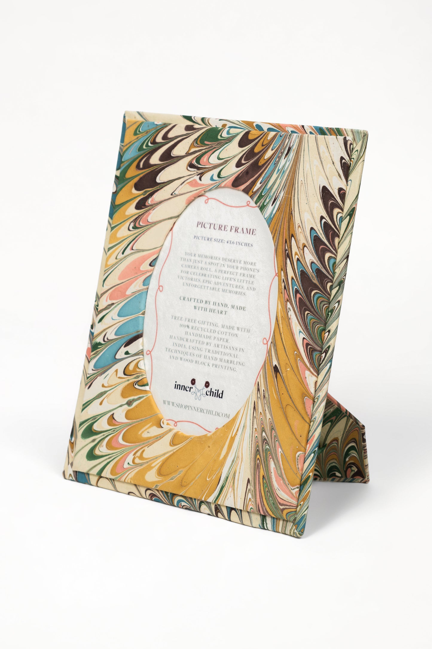 Hand-Marbled Flatiron Feathers Picture Frame with Oval Opening, 4x6