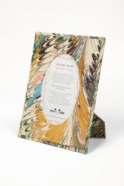 Hand-Marbled Flatiron Feathers Picture Frame with Oval Opening, 4x6