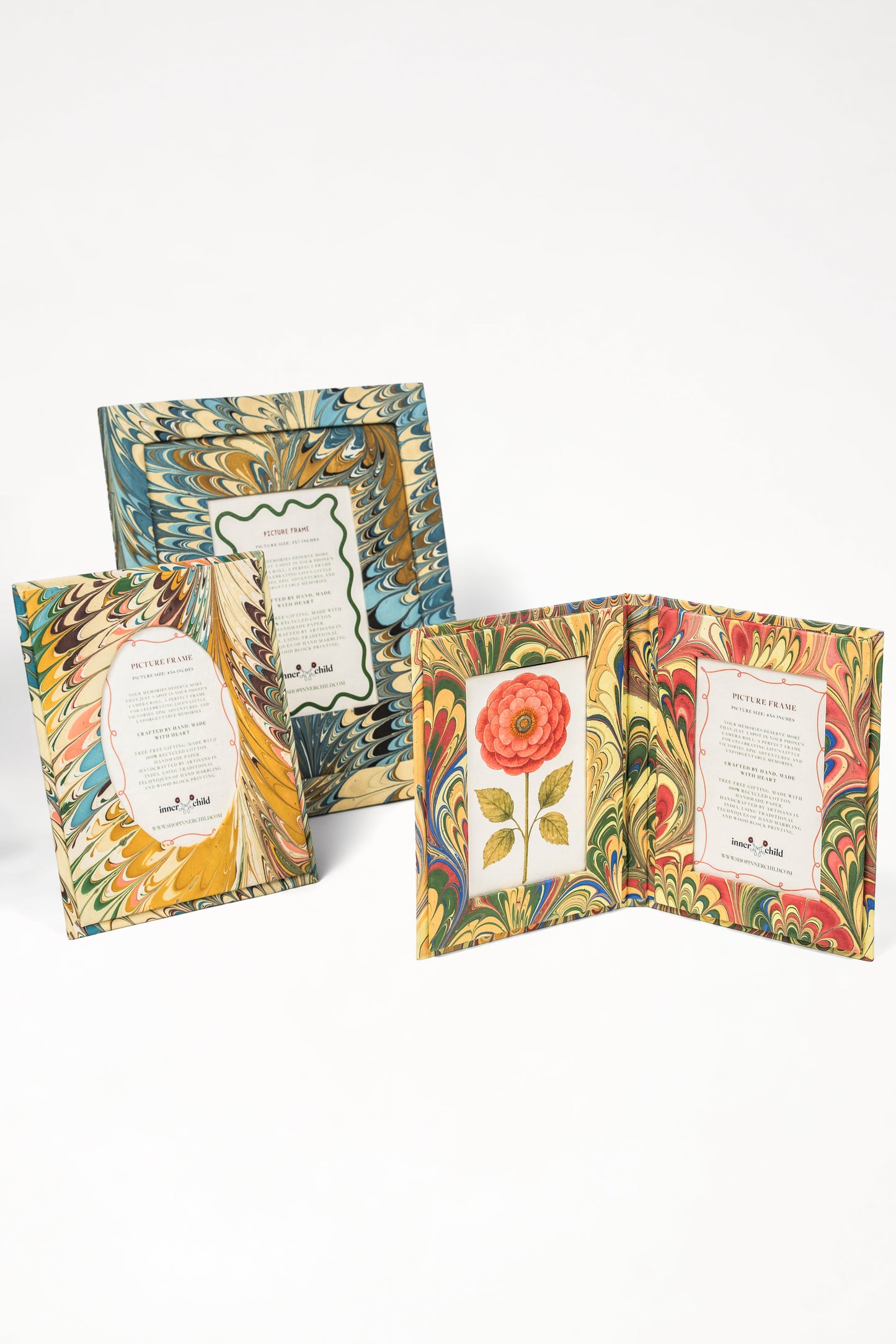 Hand-Marbled Flatiron Feathers Picture Frame with Oval Opening, 4x6