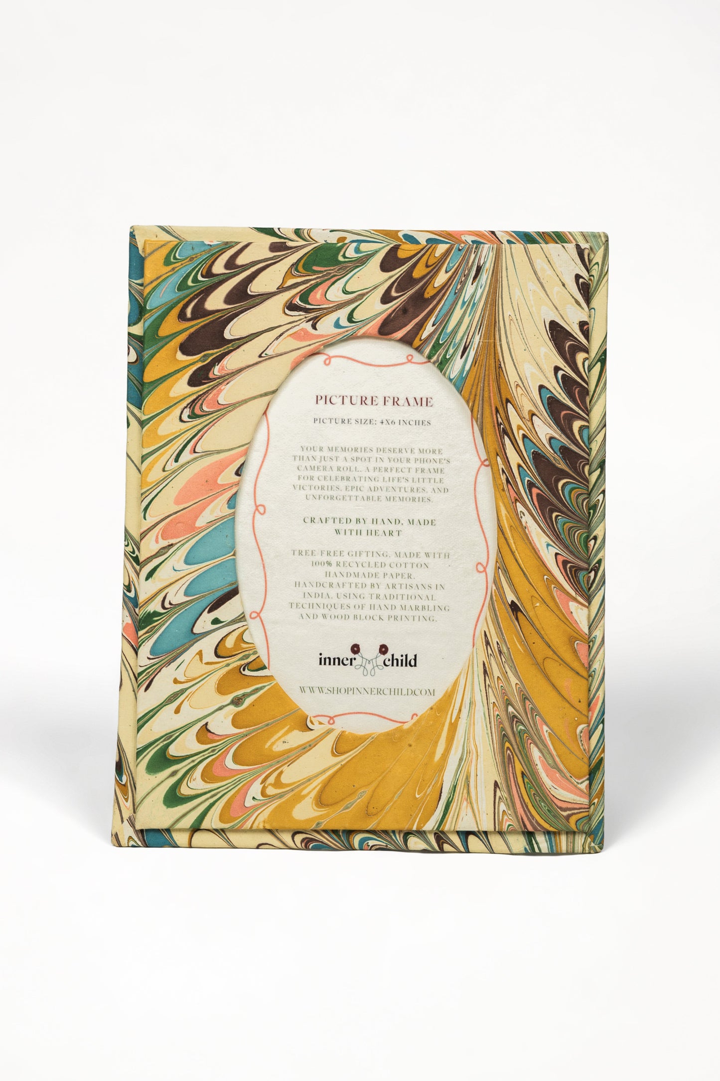 Hand-Marbled Flatiron Feathers Picture Frame with Oval Opening, 4x6