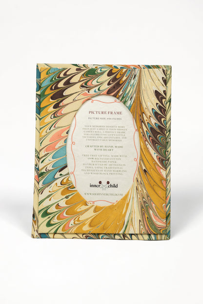 Hand-Marbled Flatiron Feathers Picture Frame with Oval Opening, 4x6