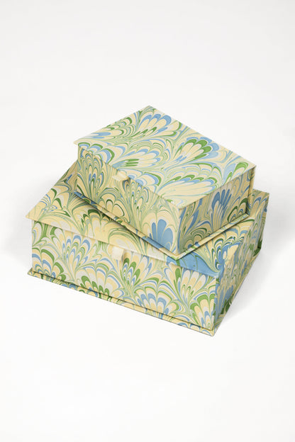 Hand-Marbled Keepsake Box Set in Seaglass Peacock
