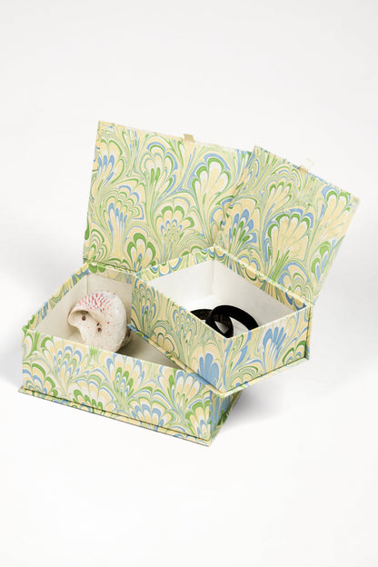Hand-Marbled Keepsake Box Set in Seaglass Peacock