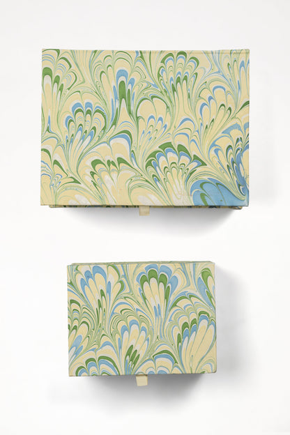 Hand-Marbled Keepsake Box Set in Seaglass Peacock