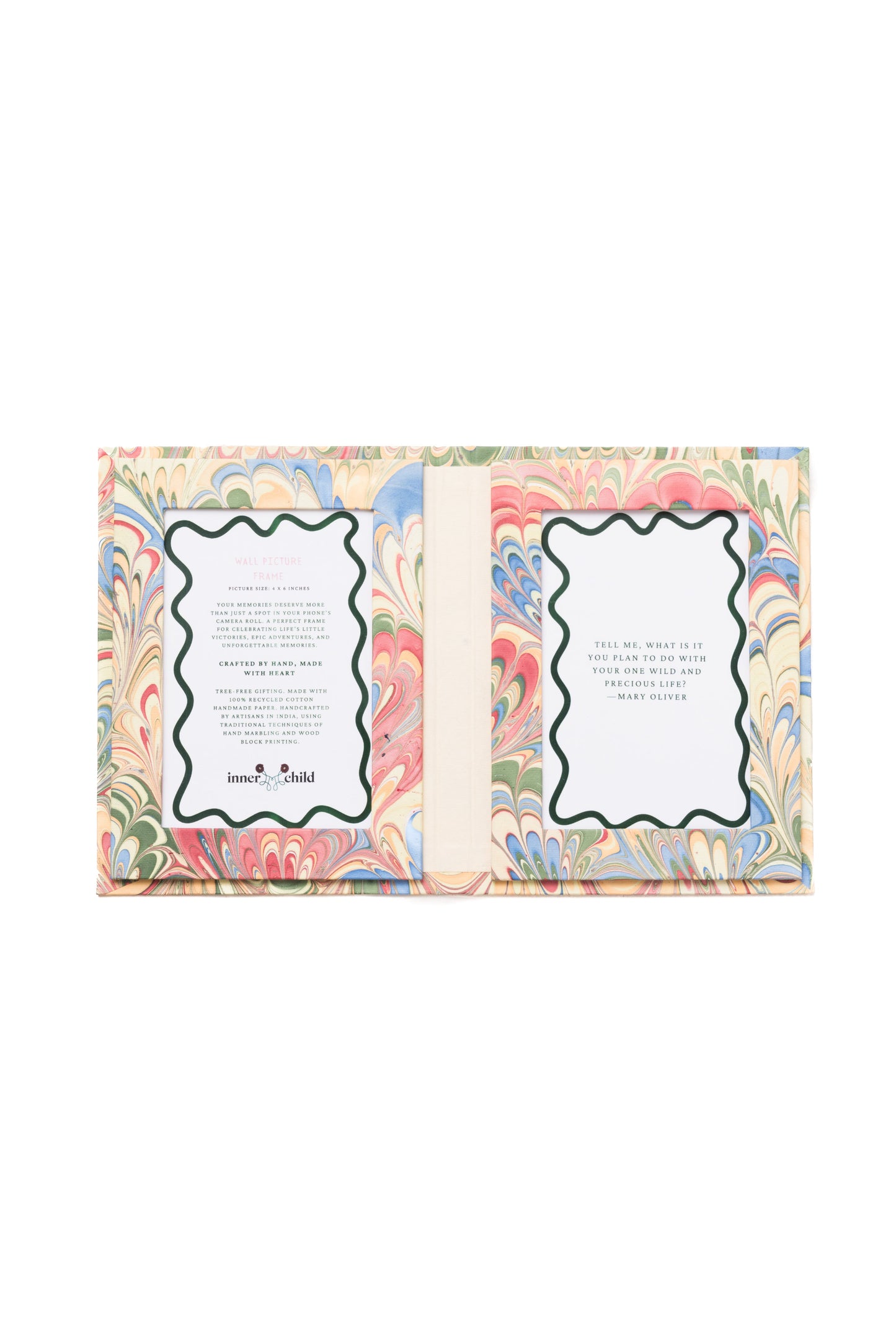 Hand Marbled Picture Frame Folding Book, 4x6 in Multicolor