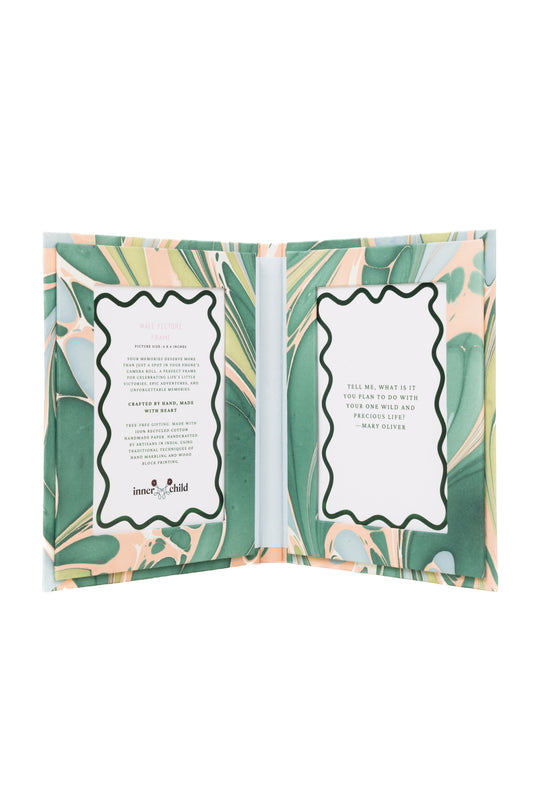 Hand Marbled Picture Frame Folding Book, 4x6 in Green and Pink
