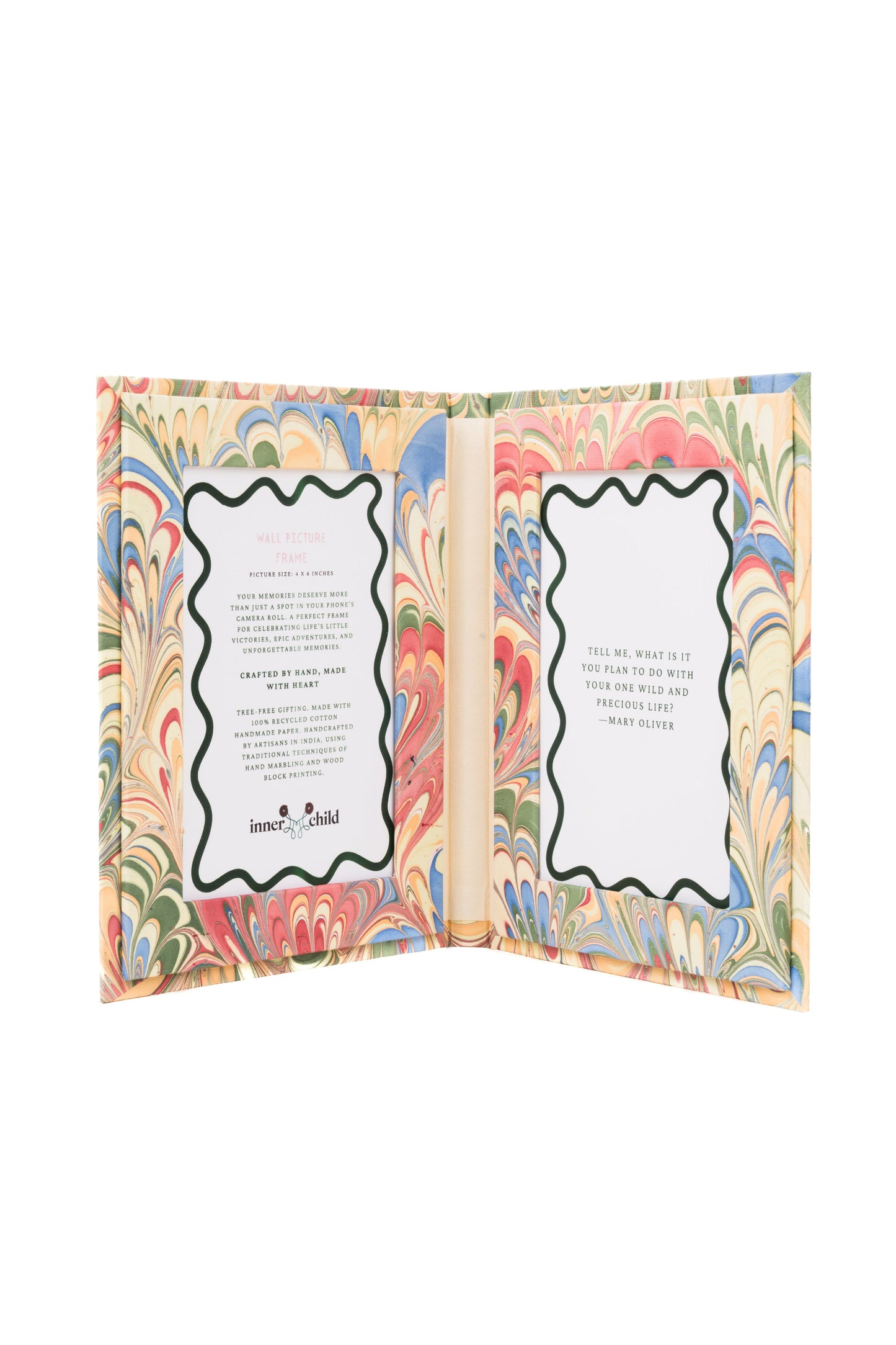 Hand Marbled Picture Frame Folding Book, 4x6 in Multicolor