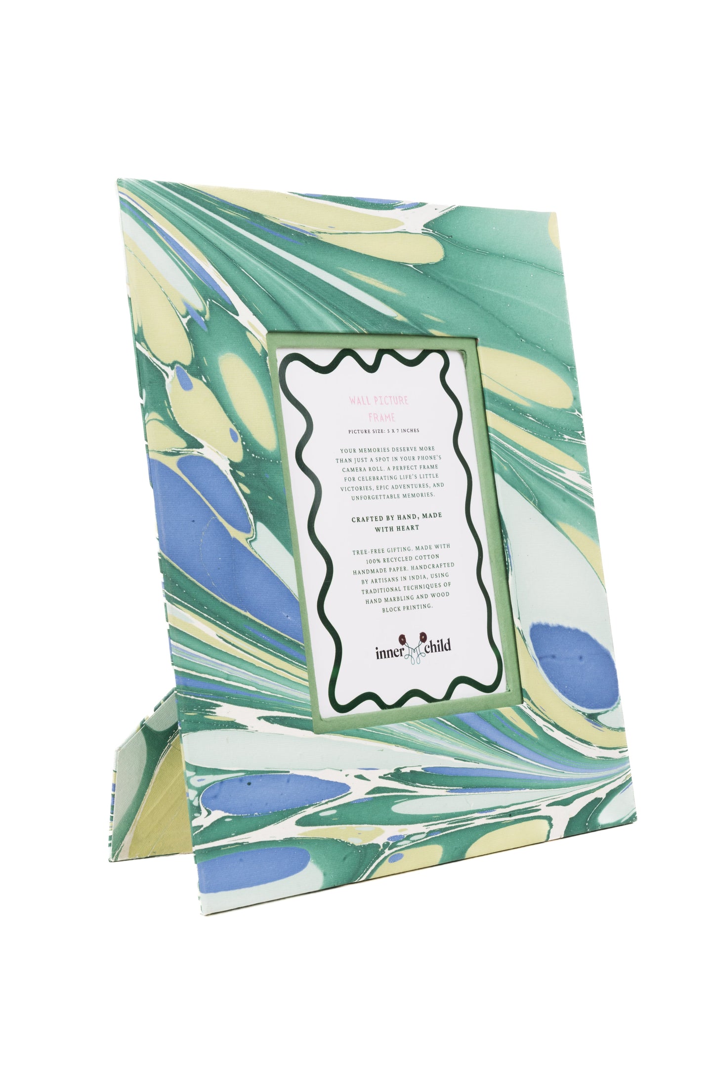 Hand-Marbled Large Wall Picture Frame in Green & Blue, 5x7