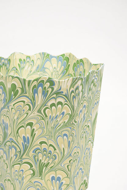 Hand-Marbled Scallop Waste Bin / Storage Bin in Seaglass Peacock