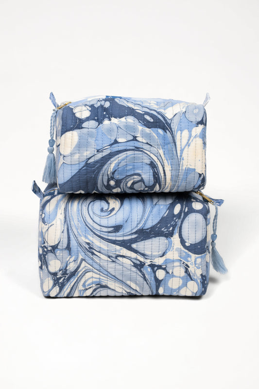 Ocean Wave Hand-Marbled Cosmetic Bag
