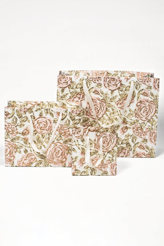 Blockprint Gift Bag in Rose Garden