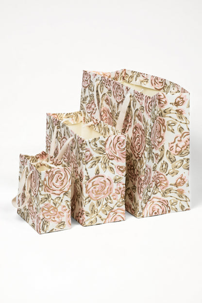 Blockprint Gift Bag in Rose Garden