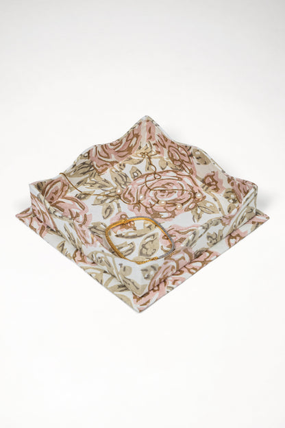 Nesting Scalloped Blockprint Trays in Rose Garden
