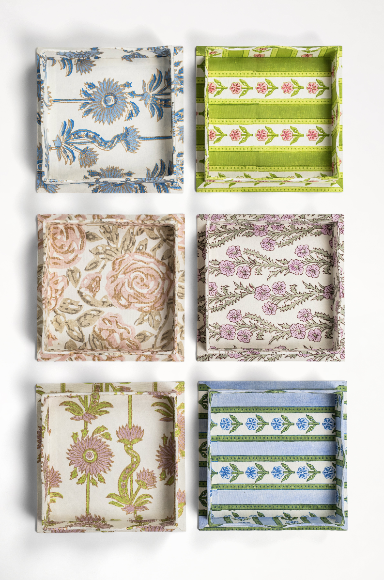Nesting Scalloped Cottage Garden Blockprint Trays
